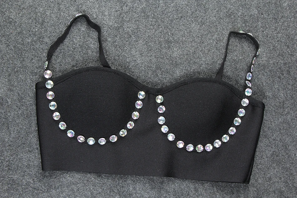 Женский бандажный комплект из двух предметов топ на бретельках с кристаллами и
