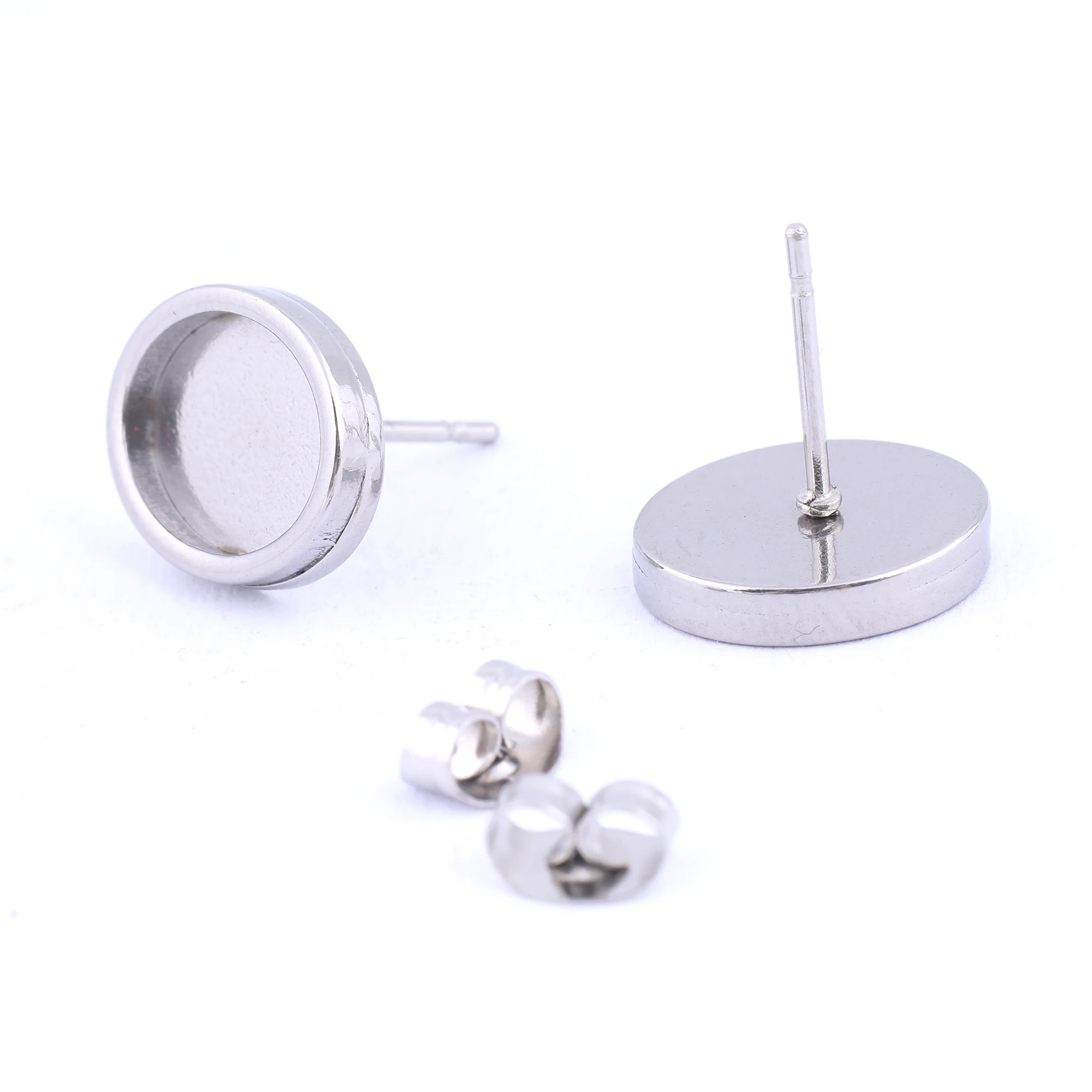 

10pcs stainless steel earring bezel stud blanks 8x10mm oval cabochon base setting trays diy earrings post findings