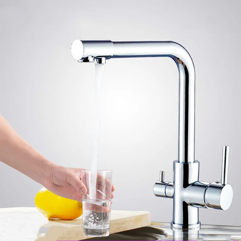 Кран для кухни с фильтрованной водой латунь поворот на 360 градусов двойной