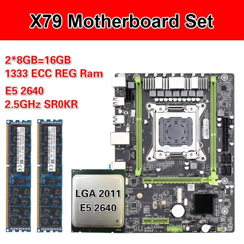Kllisre X79 M2 материнская плата с LGA 2011 E5 2640 2 × 8 ГБ = 16 Гб 1333 МГц DDR3 память ECC Reg