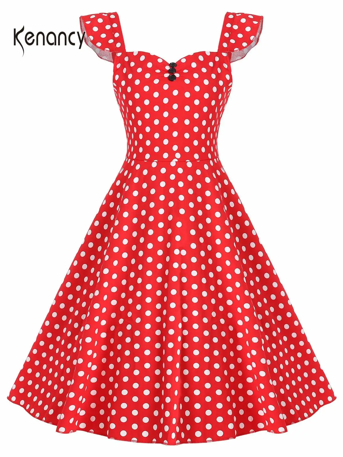Женское винтажное платье в горошек Kenancy элегантное ТРАПЕЦИЕВИДНОЕ ПЛАТЬЕ стиле