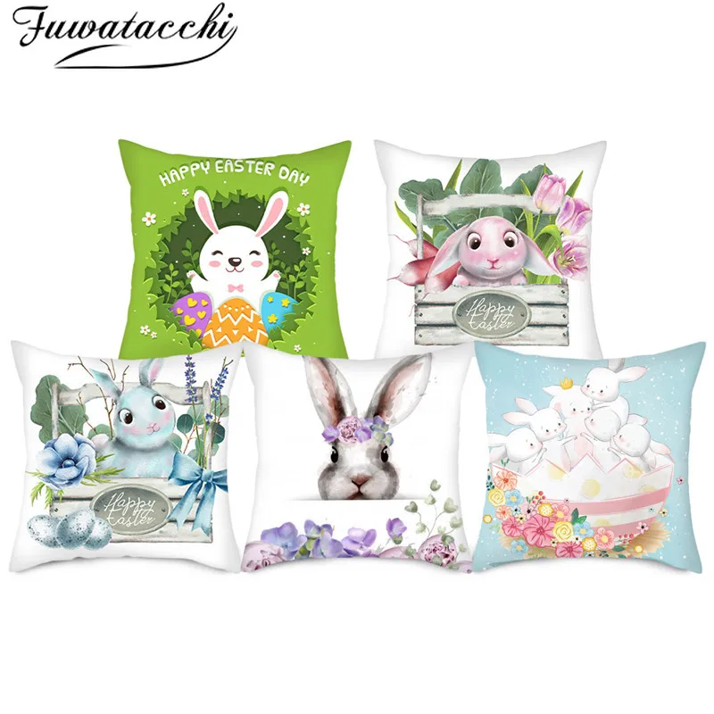 

Fuwatacchi Cute Bunny Present Cushion Covers Cartoon Pillow Cases Cotton for Bedroom Sofa Decorative Pillow Covers Single
