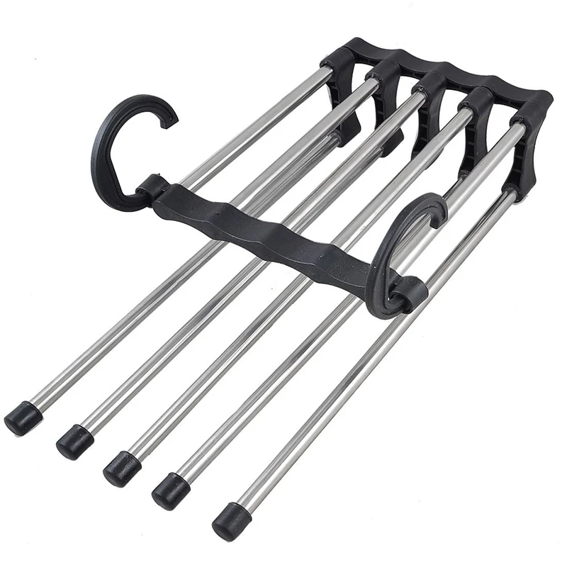 

Stainless Steel Multifunction Dual Hooks 5 Ways Pants Trousers Hanger Rack Black