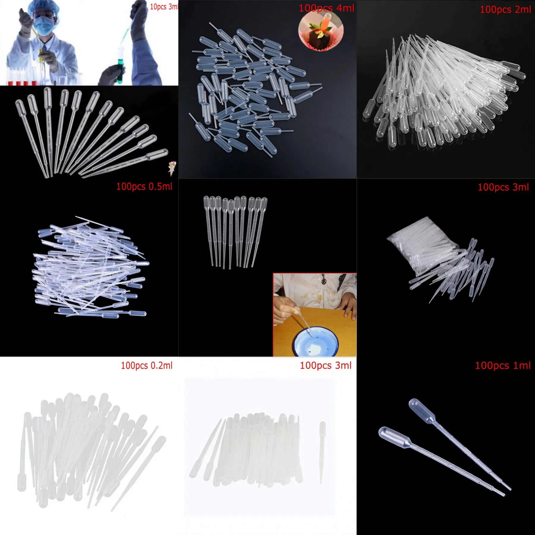 

100PCS 0.2/0.5/1/3/4ML Disposable Plastic Eye Dropper Set Transfer Graduated Pipettes Squeeze Transfer Pipettes Dropper