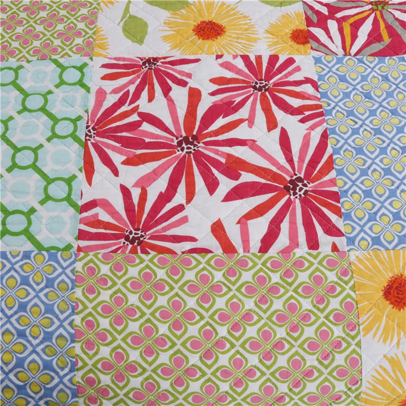 3Pcs Bedding Set Quilts with Pillowcase 230CM*250CM King Size Coverlet Cotton Fabric Colorful Patchwork Summer Blanket QT016 | Дом и сад