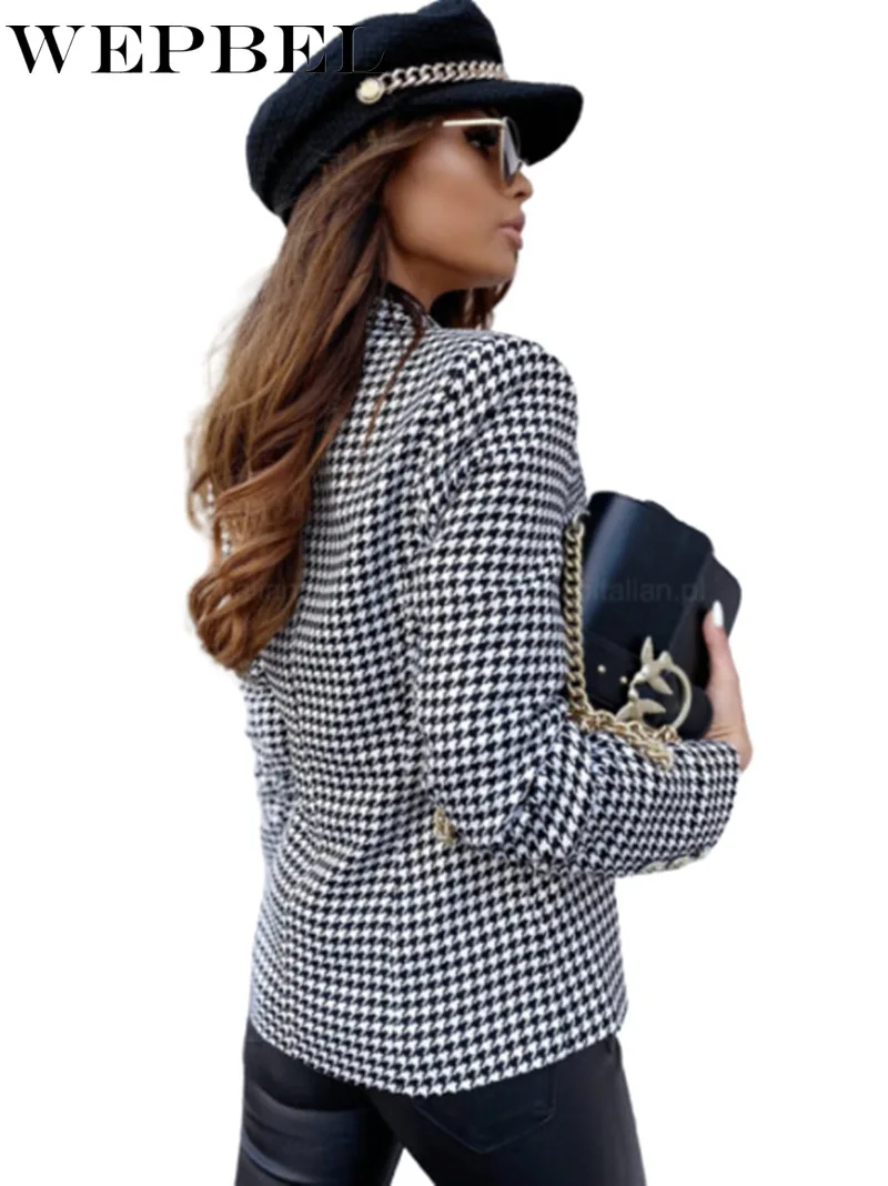 

Mandylandy Vintage Double Breasted Plaid Women Blazer Pockets Jackets Female Retro Suits Coat Feminino blazers Outerwear