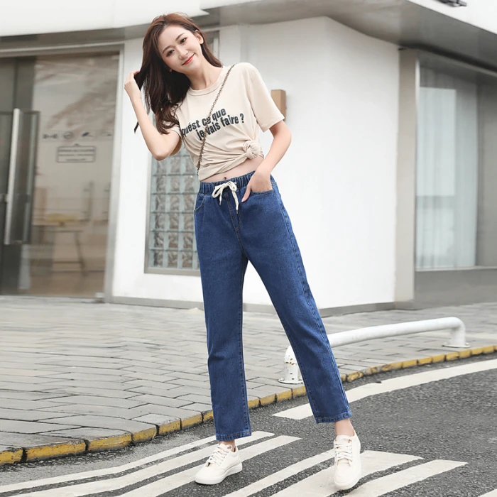 Женские винтажные джинсы шаровары с высокой талией размера плюс бойфренды в