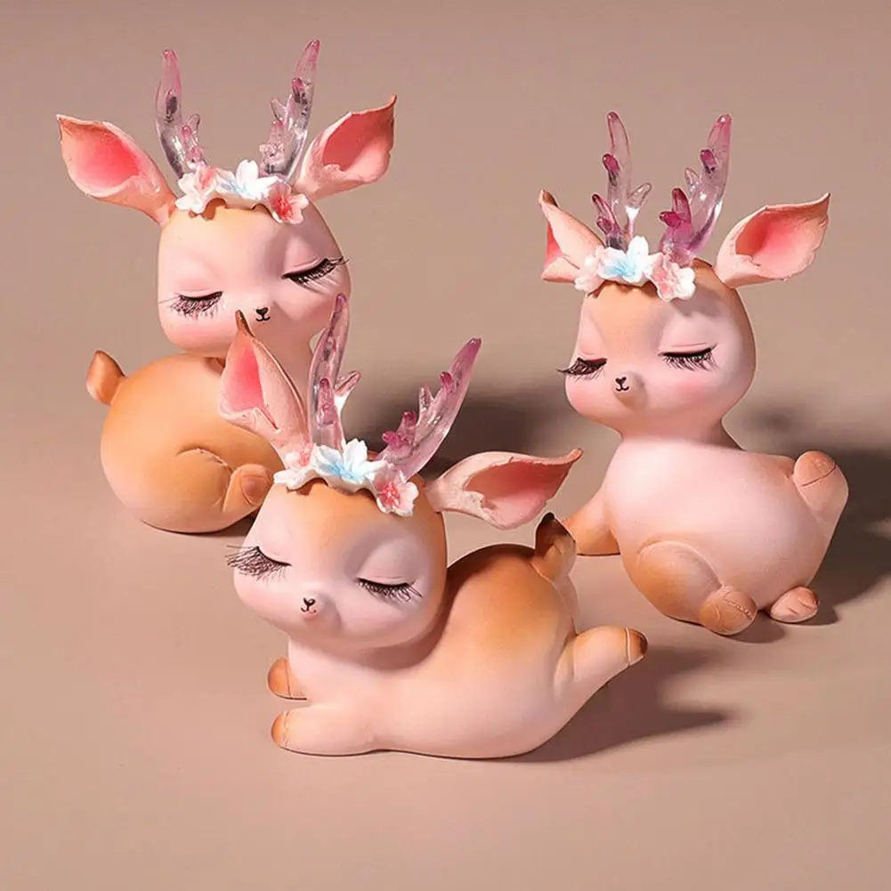 Полимерная статуя оленя настольная милая Спящая детская статуэтка мини 3D олень