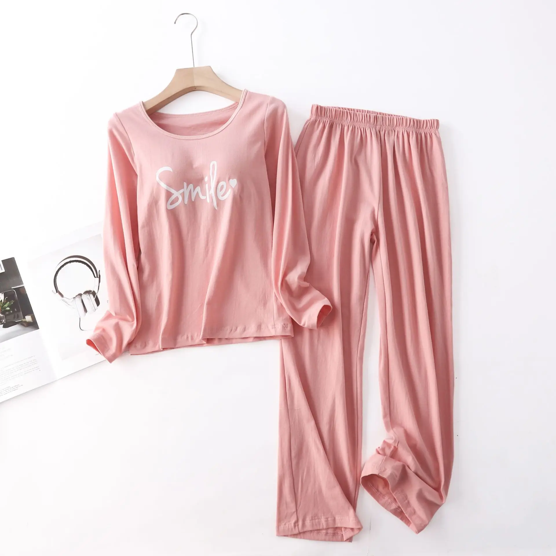 Modal Cotton Cup Pyjamas Femme Printing Long-Sleeved Pajamas Women Autumn Winter Home Clothes Loose Letter Lady Pijamas Set