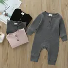 Осенняя одежда Pudcoco для новорожденных мальчиков и девочек, однотонный вязаный хлопковый комбинезон с длинным рукавом, детская одежда
