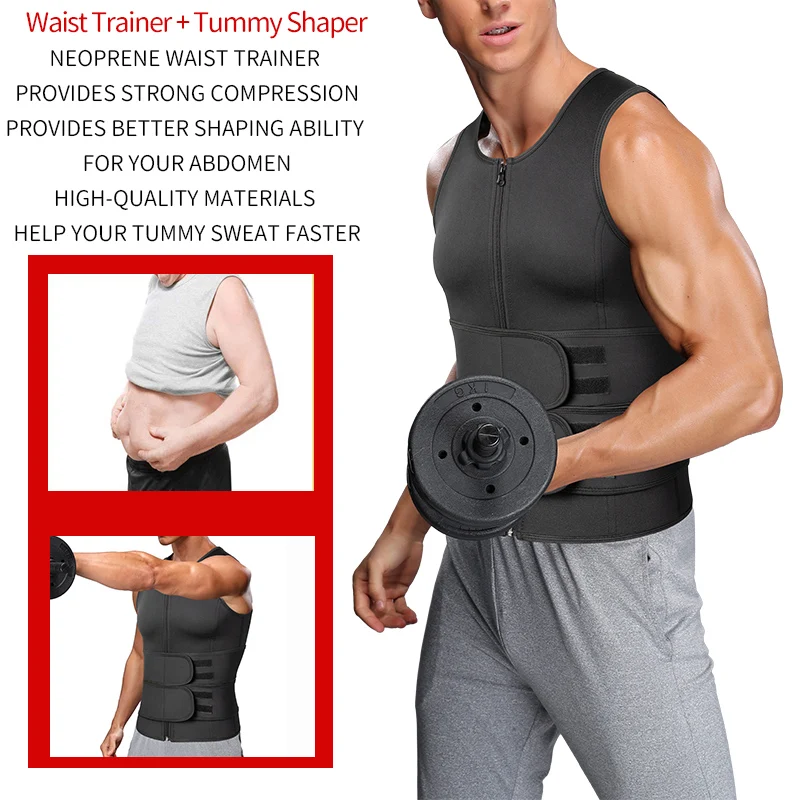 Men Waist Trainer Sauna Vest Abdomen Reducer Belly Slimming Body Shaper Fitness Corset Burn Fat Shapewear Shirt Trimmer Belt