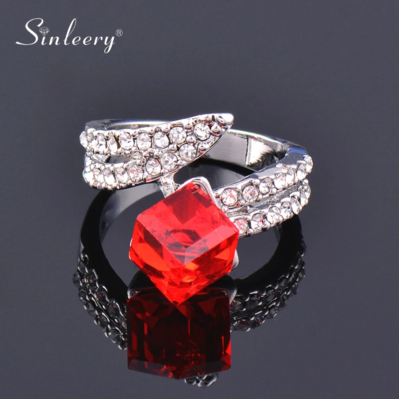 SINLEERY обручальные кольца с красным синим квадратным кубическим кристаллом