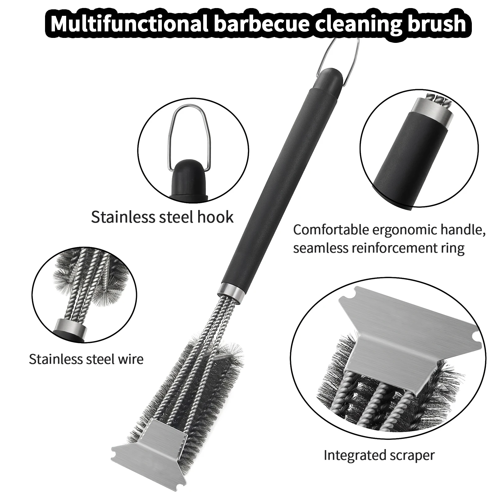 

BBQ Grill Cleaning Brush With Stainless Steel Bristles Outdoor BBQ Accessories Tools Multifunctional BBQ Cleaner Brush