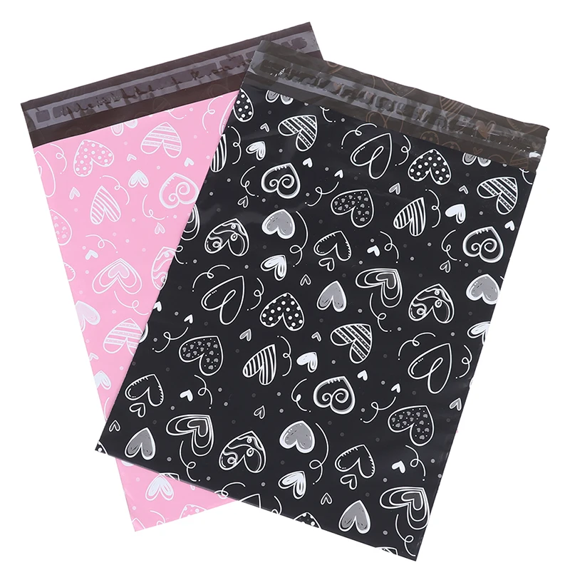 

10PCS Black Pink Heart Poly Mailer Packaging Envelopes with Self Seal Courier Storage Bags Clothes Mailers Packaging Bags