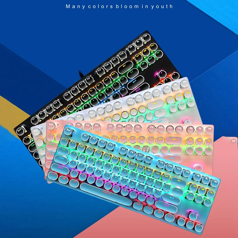 

Mechanical Keyboard Gaming 87Key Punk Keycap RGB LED Rainbow Backlit Wired Keyboard for Laptop Desktop PC