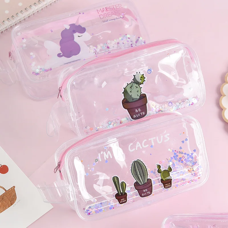 Прозрачный карандаш кактус чехол для школы Kawaii коробка карандашей с единорогом