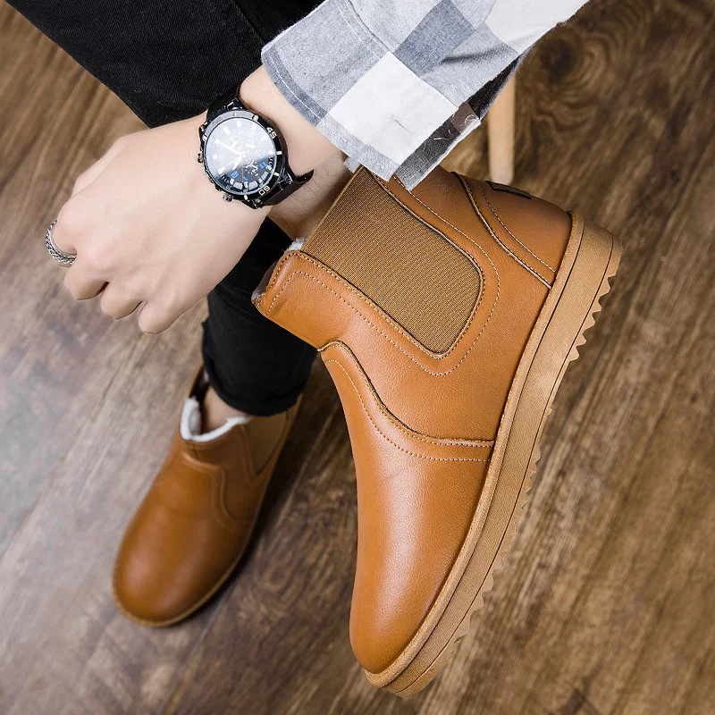 Классические модные брендовые мужские зимние ботинки из овечьей кожи с