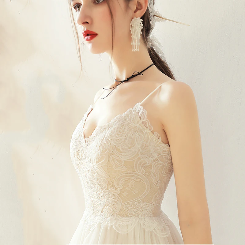 UDFSU женское свадебное платье на бретельках с V образным вырезом пикантное