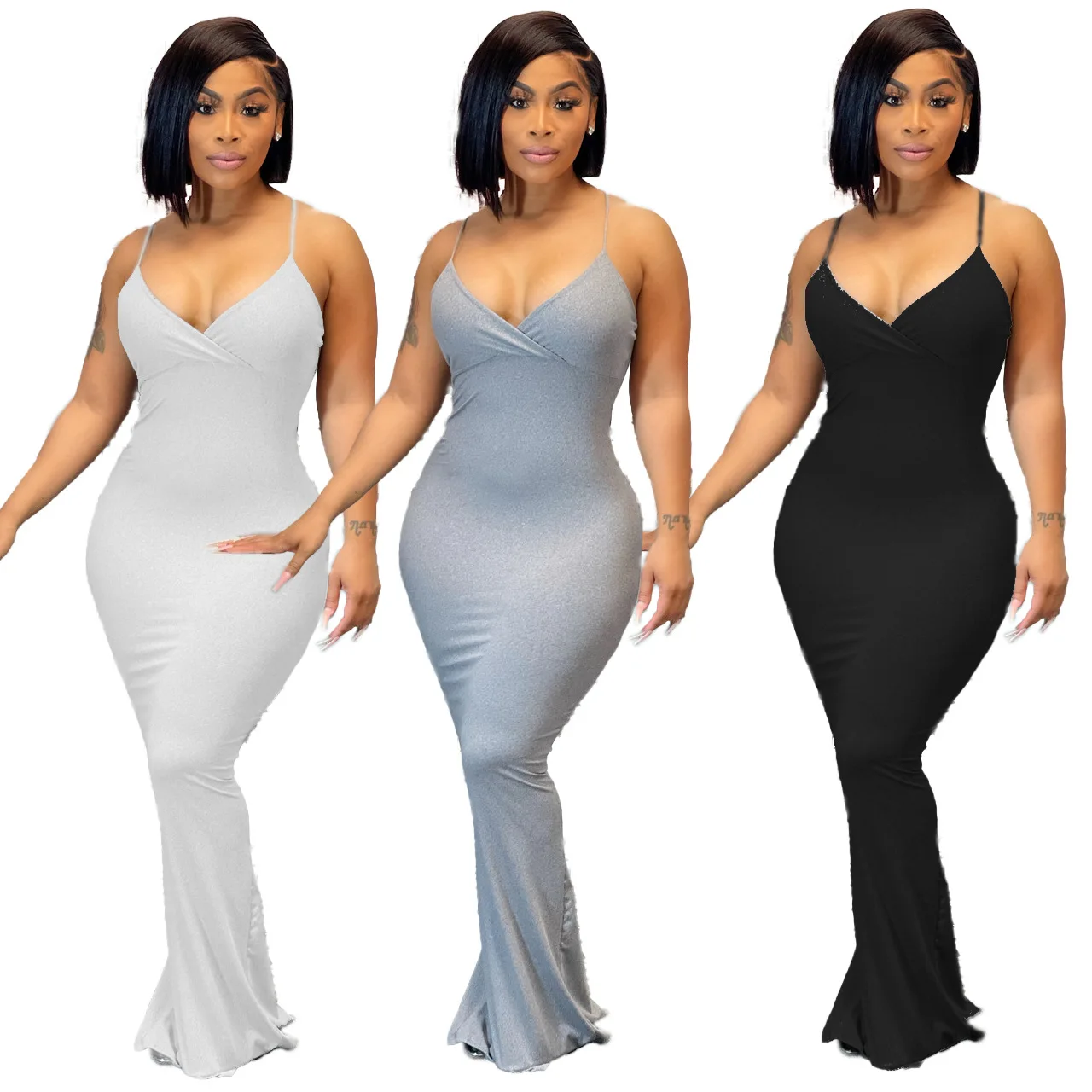 

2021 Summer New Sexy Temperament Solid Color Sling Split Hip Dress
