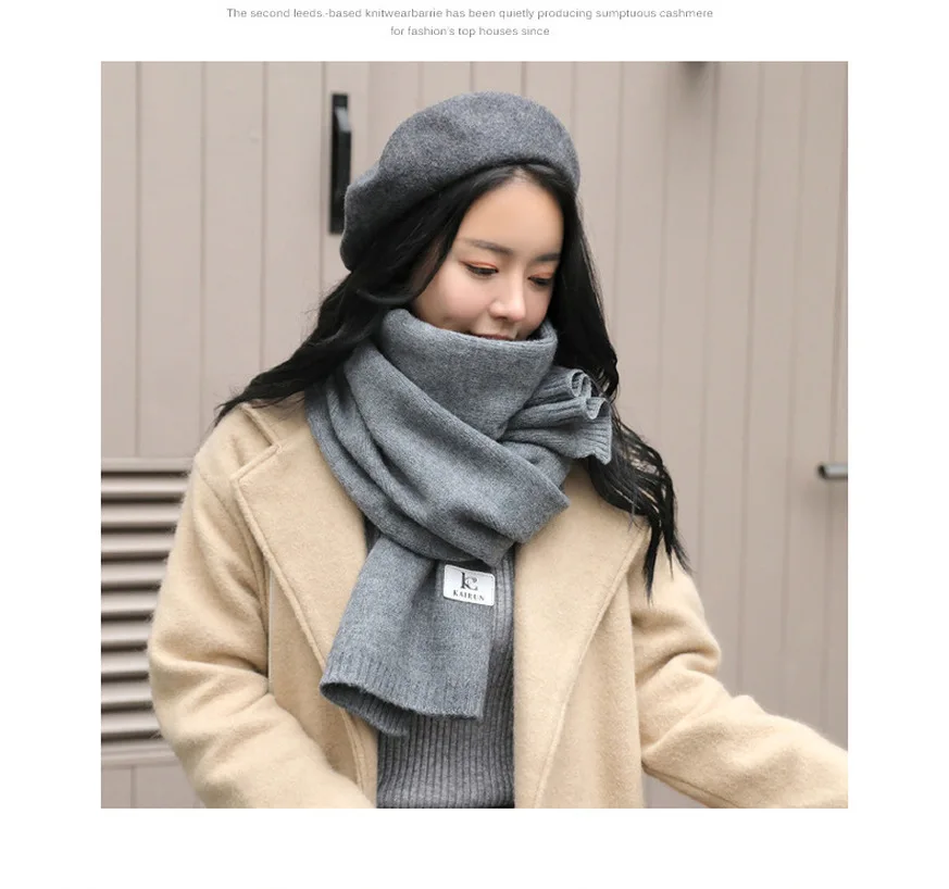 2019 новый осенне-зимний теплый шарф толстый вязаный однотонный двусторонний