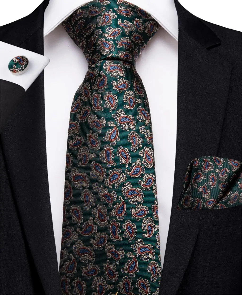 Новый дизайнерский качественный мужской галстук зеленый красный Пейсли