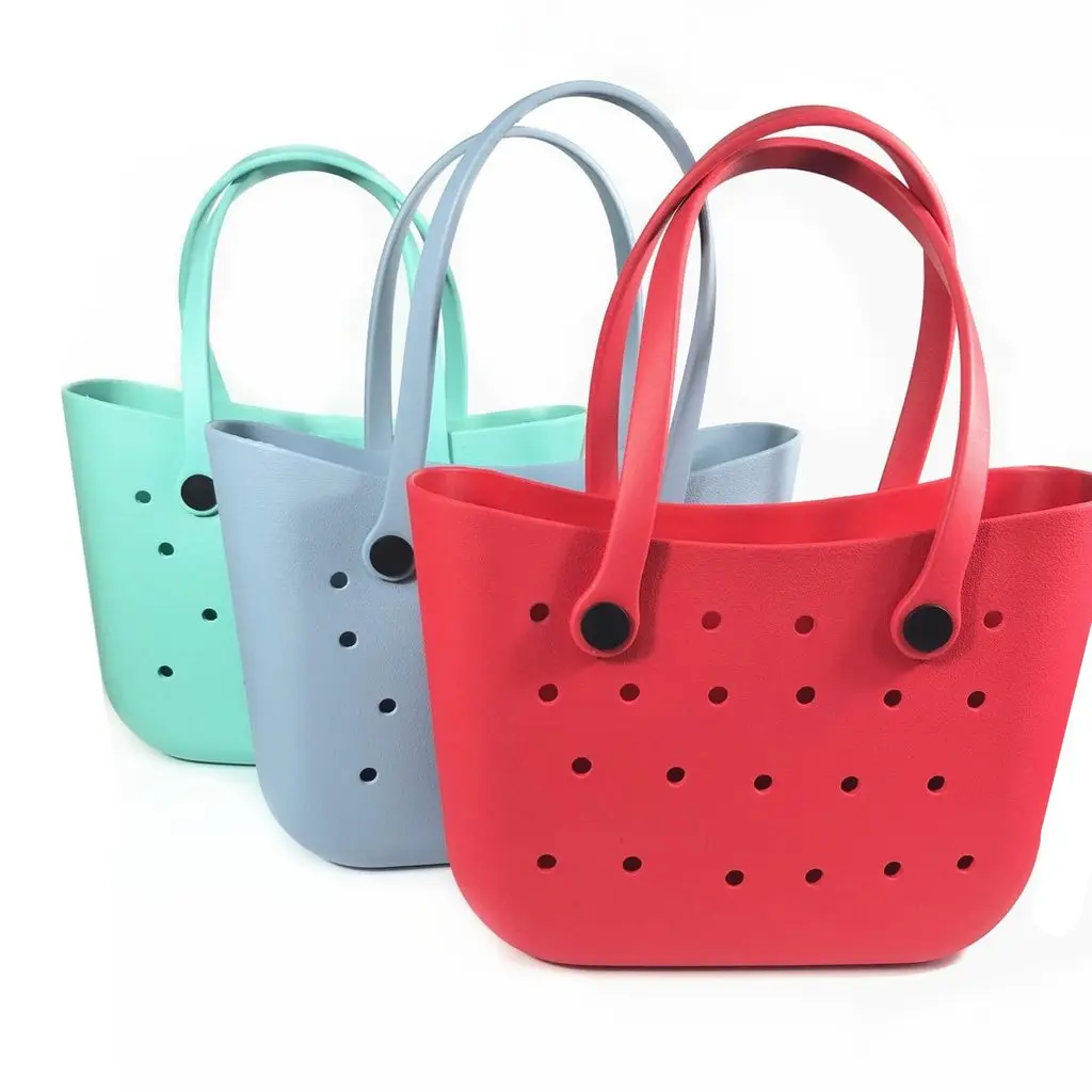 Silicone Large Beach Bags Trendy Ladies Shoulder Bag Candy Color EVA Beach Tote Bog One Side Holes Holiday Urban Waterproof Bag