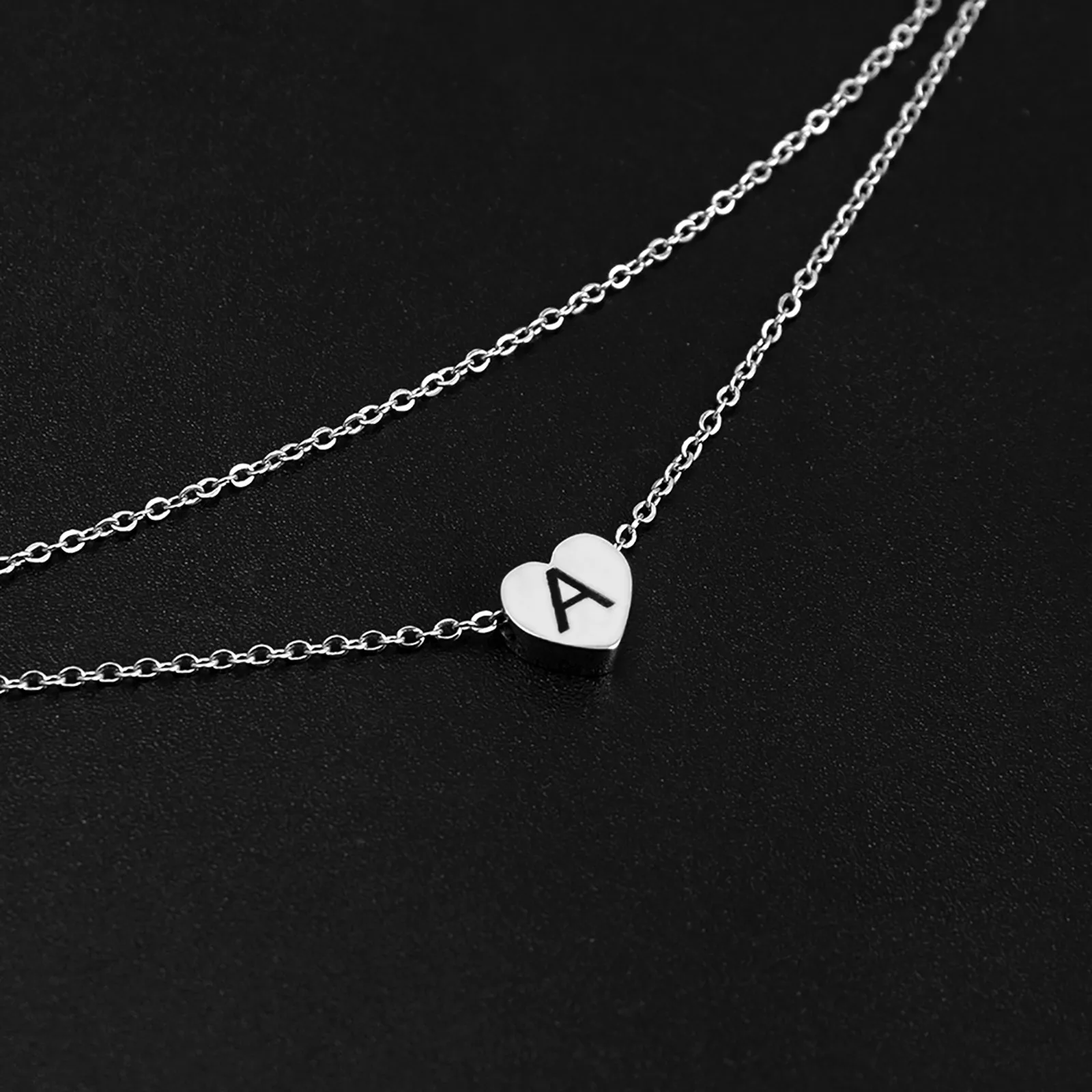 

Simple Letter Anklet Stainless Steel Two Layers Chain Anklet Silver Color Heart Initial Capital Message " A " -"S" Foot Jewelry