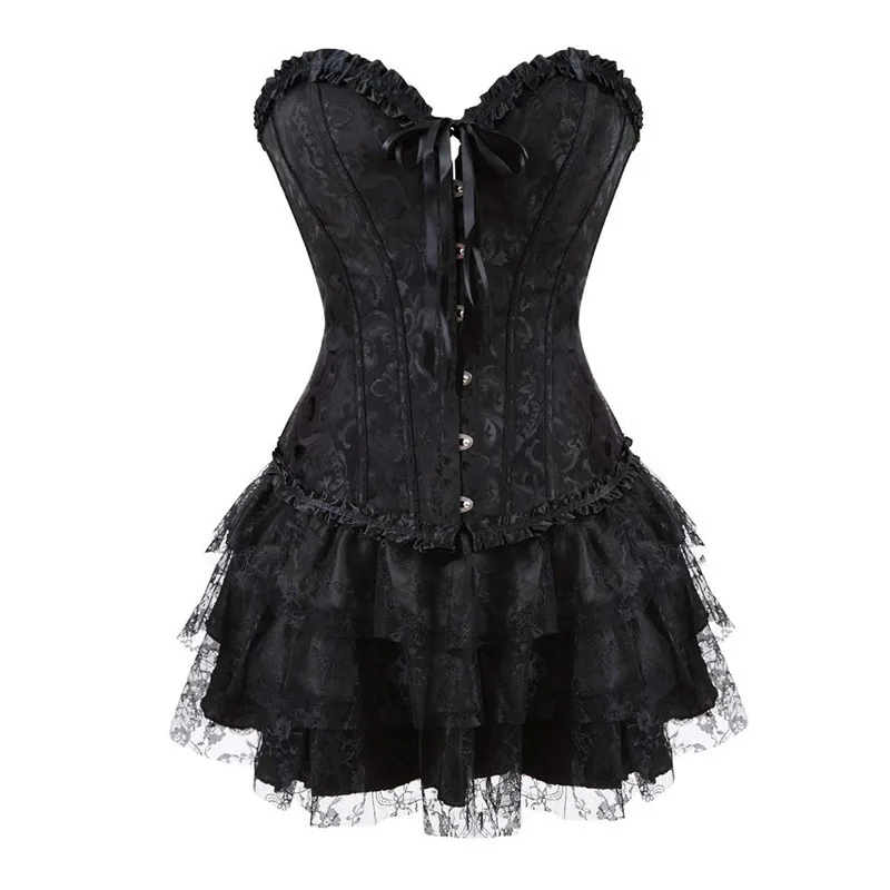 

Sapubonva Corset Dress Lace Bustier Skirts Top Set Sexy Women Gothic Victorian Lolita Costume Vintage Lingerie Plus Size Black