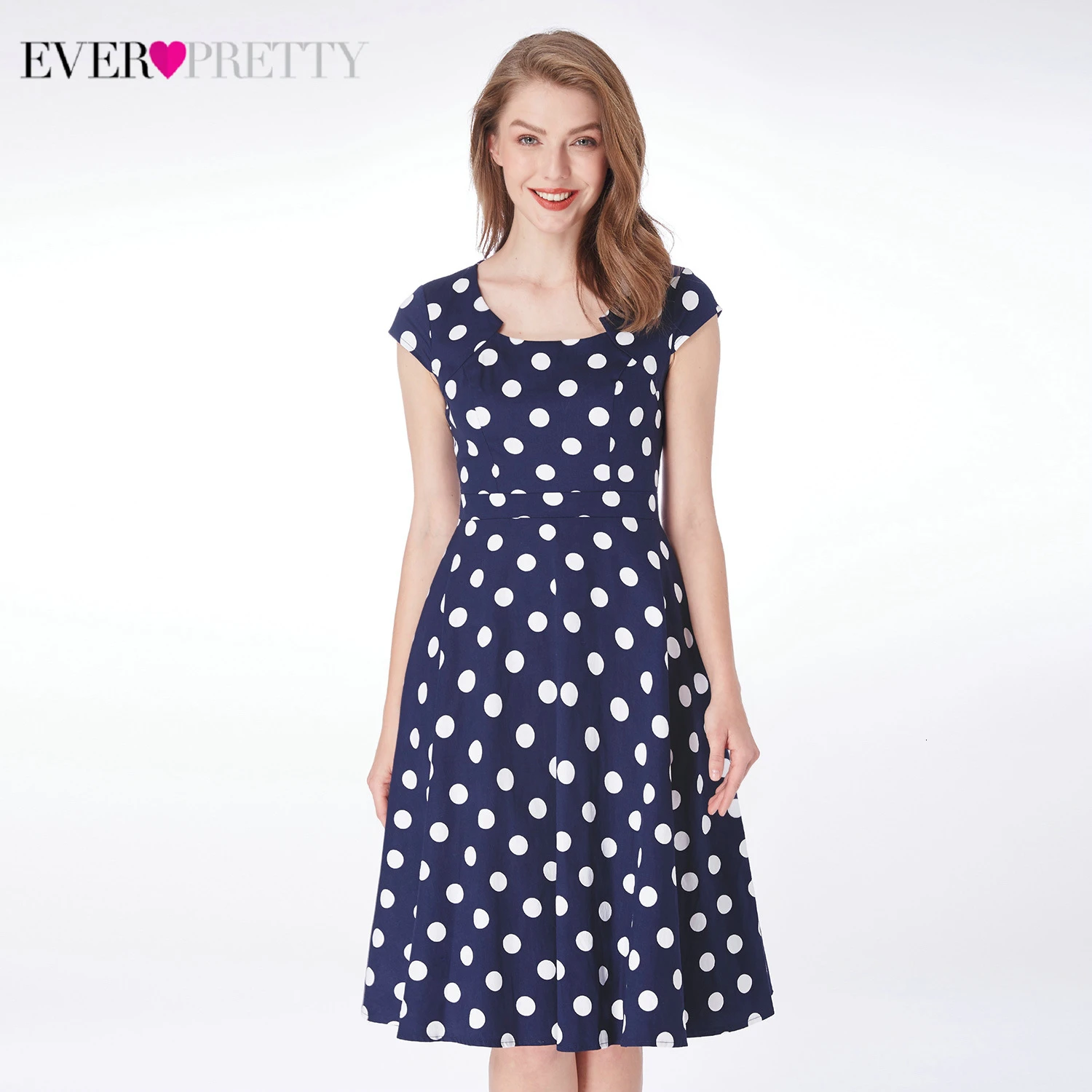 Темно-синие платья в горошек для выпускного вечера Ever Pretty A-Line с v-образным вырезом и рукавами-крылышками Элегантные короткие платья для выпускного платья Vestidos Cortos