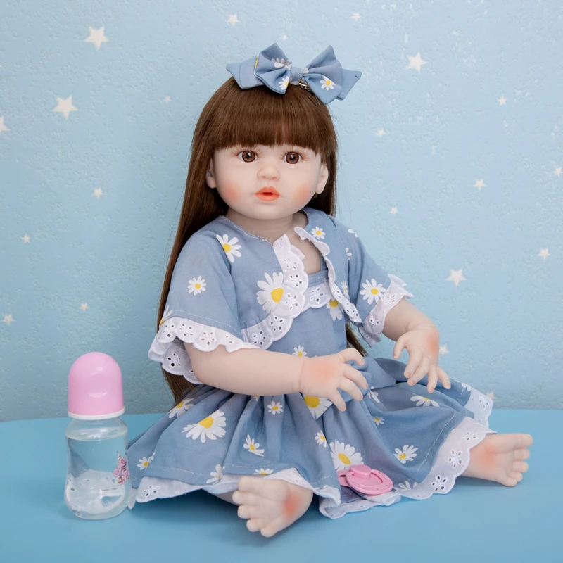 

55cm Reborn Baby Doll Soft Silicone Cloth Body Newborn Playmate Soothing Kids Toys Simulation Girl Doll Christmas Birthday Gift