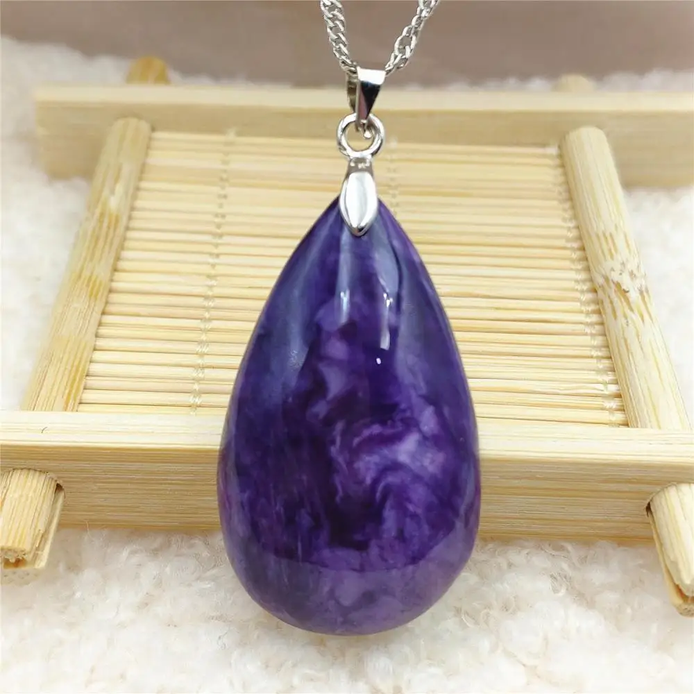 

Natural Charoite Purple Women Water Drop Pendant 38x23x8mm From Russia Necklace Jewelry Rare Beads AAAAA