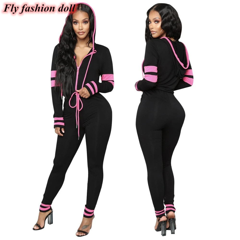 Повседневный боди спортивный костюм комбинезоны женский комбинезон с капюшоном