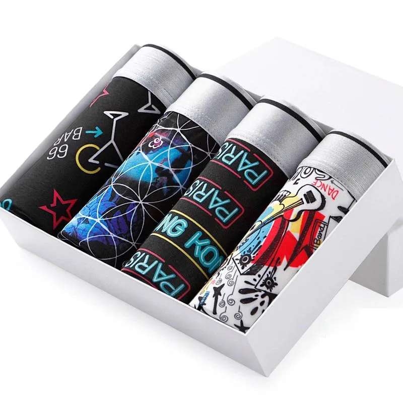 4Pcs/lot Men's Printed Boxers Man Boxer Underpants Mens Underwear Ice Silk Man Boxer Shorts Breathable Boxer Shorts Panties