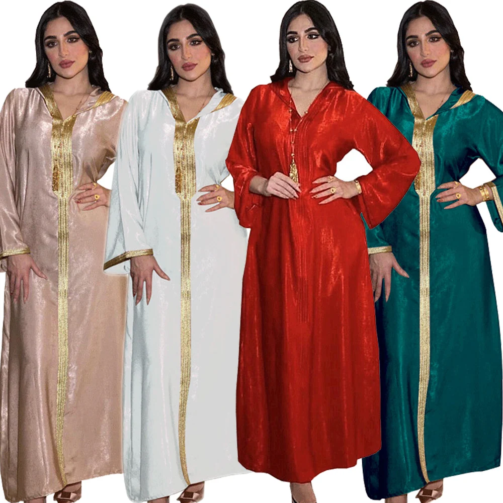 Дубай мусульманский хиджаб с капюшоном Abaya платье для женщин бархатная лента с длинным рукавом Марокканская Турецкая Арабская одежда Ближн...