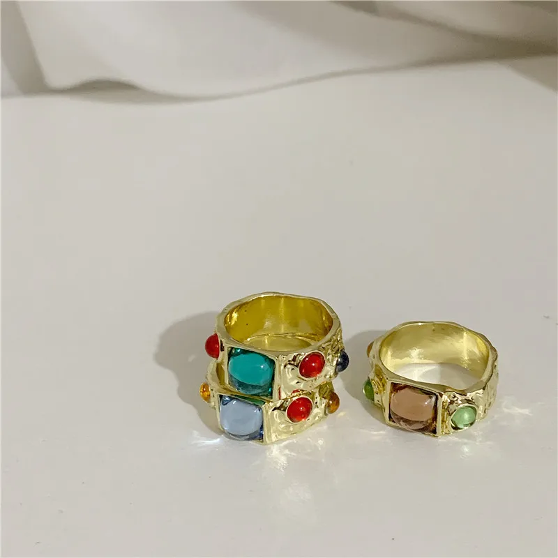 

Bohemian Colorful Crystal Rhinestone Rings For Women Irregular Geometric Metal Gold Color Chunky Finger Rings Vintage Jewelry