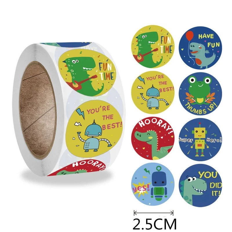 

500PCS2.5CM Round Sticker Sticker Cute Cartoon Animal Child Reward Sticker Teacher Student Encourage Sticker Label