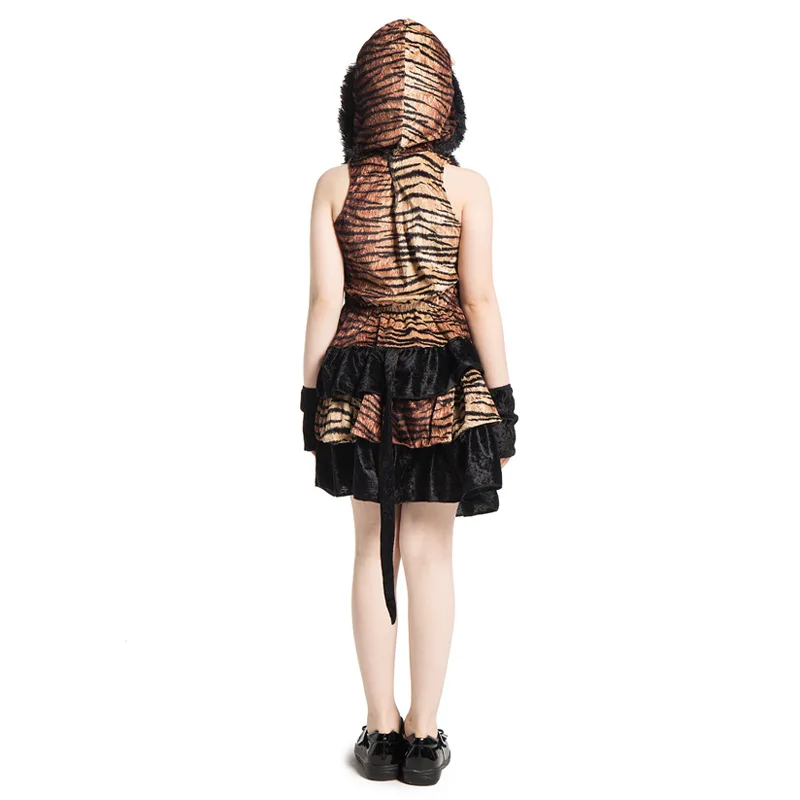 

Kids Animal Theme Tiger Costumes for Halloween Party Cosplay Girls Dress with Hat Tail Make Up Role Playing Fashion Costume