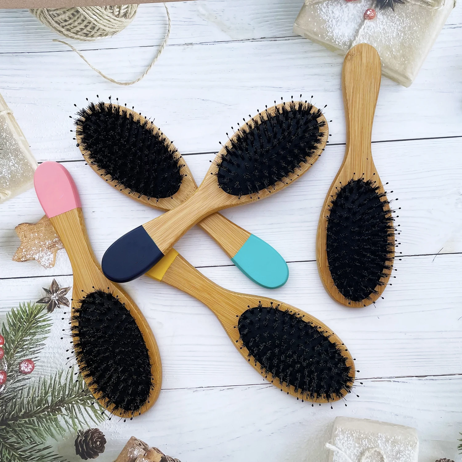 

DREWTI Boar Bristle Hair Brushes Bamboo Dryer Brush and Straightener Scalp Massager for Hair Growth Professional Salon Hairbrush