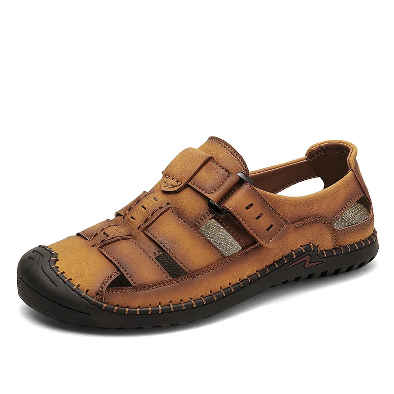 

2020 Summer Men's Shoes Handmade Classic Leather Sandals Men Walking Beach Sandals Male Casual Shoes Man Flats Plus Size