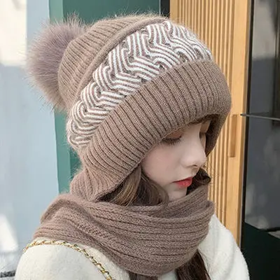 

Winter Korean fashion woolen hat scarf one autumn winter versatile warm and thick knitted scarf