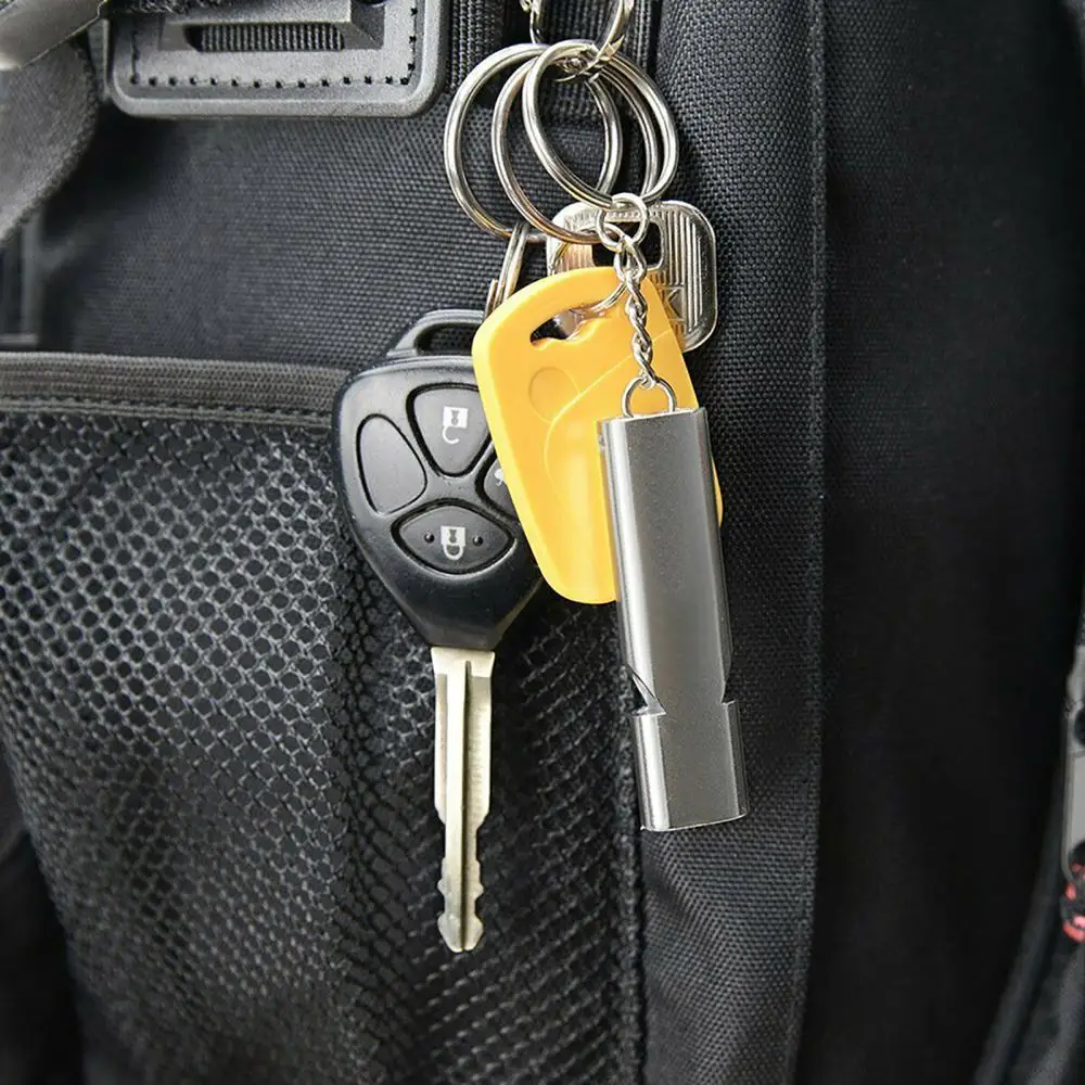 

Outdoor Whistle Survival Whistle High Decibel Double Pipe Whistle Stainless Steel Alloy Keychain For Camping Hiking Outdoor