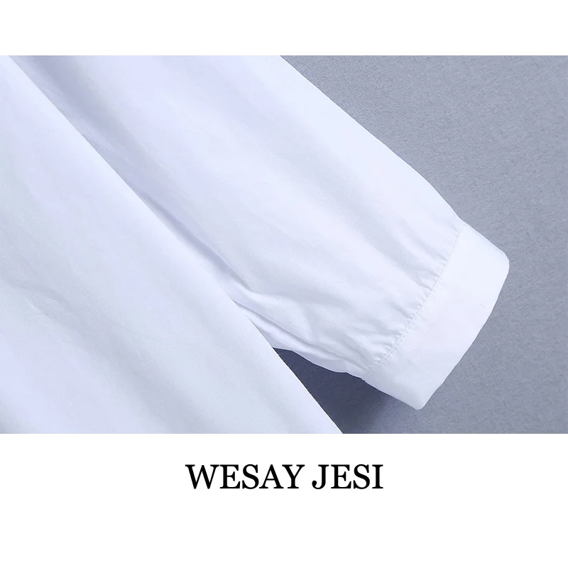 

WESAY JESI Spring Women Dresses Button Decoration Simple White Dress Long Sleeved Female Clothes Pleated Hem Ladies Mini Skirt