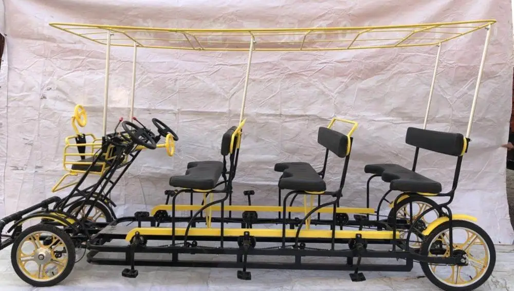 2pcs/lot 4 Wheels Pedal Bicycle Bikes Tandem Rickshaw Surrey Sightseeing Road Bike Passenger Car With Awning 6 Seat | Бытовая техника