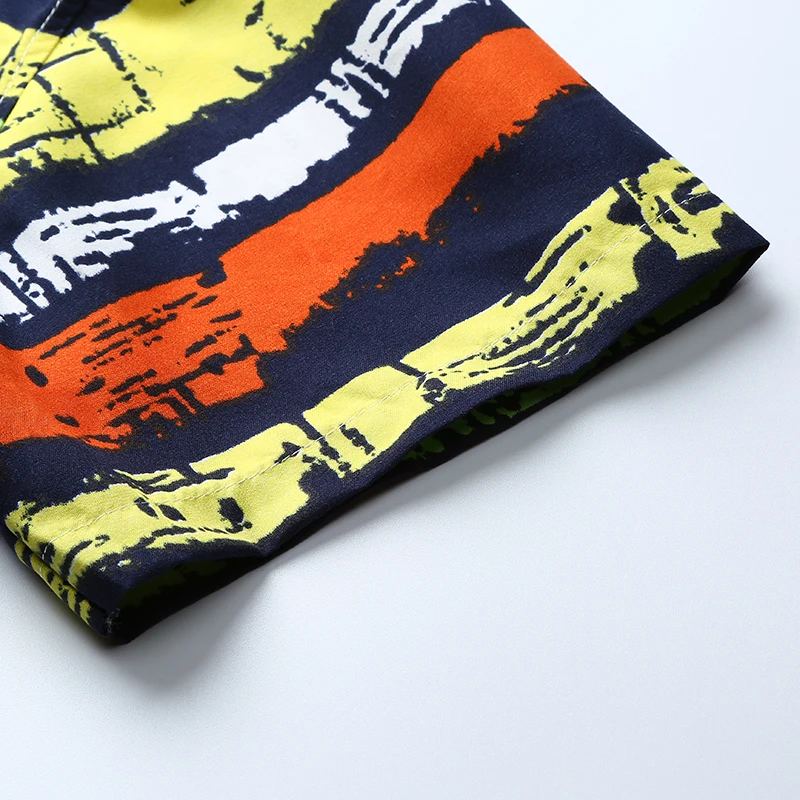 

2018 New Mens Summer Holiday Beachwear Hipster Short Sleeve Slim Fit Colorful Striped Printed Casual Button Down Hawaiian Shirts