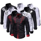 Мужская приталенная ковбойская рубашка, Повседневная рубашка с длинным рукавом, с вышивкой, для свадьбы и вечеринки, 2021