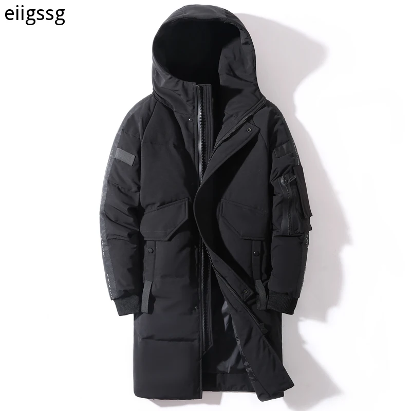 2021 Winter Men's Down Jacket Hooded Fashion Long Down Coat Men Windproof Waterproof Thick Warm Brand Mens Clothing Long Parka