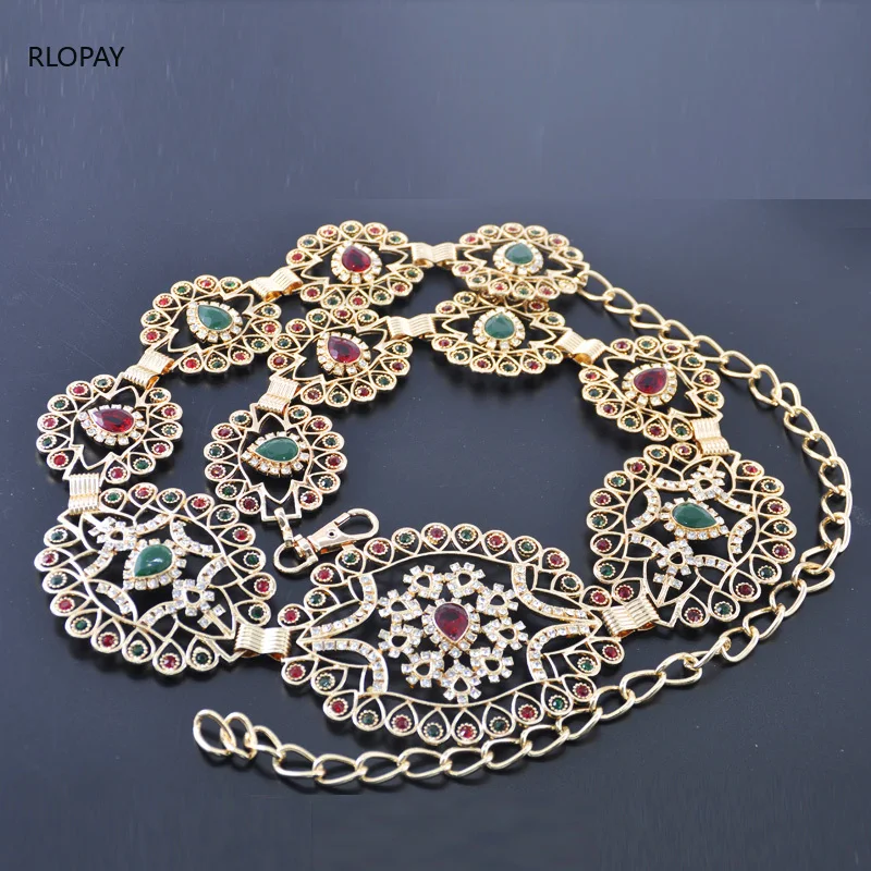 RLOPAY Красочные Стразы Свадебные ремни для женщин модные позолоченные турецкие