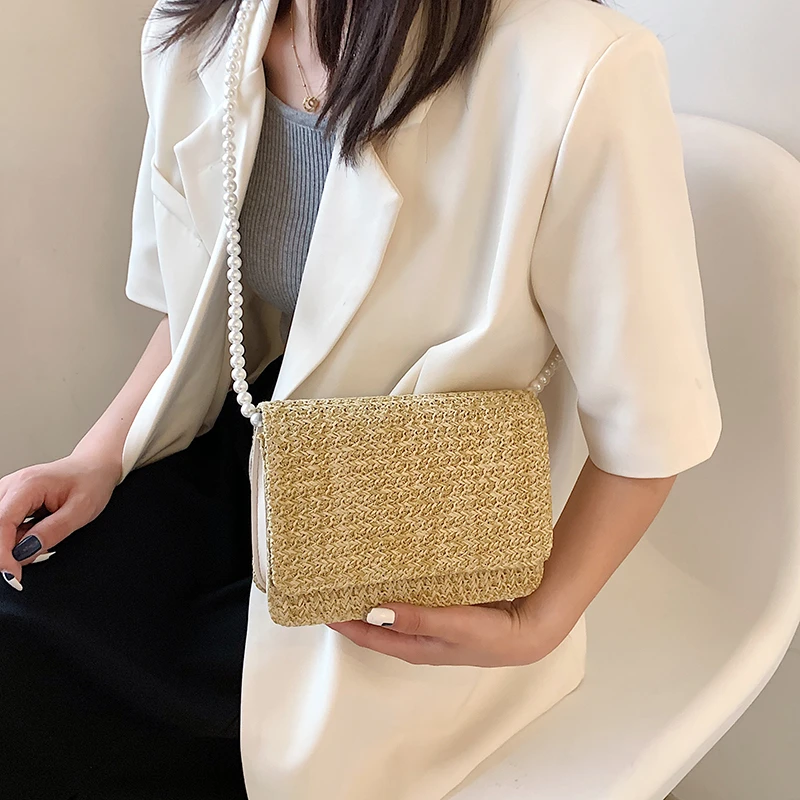 

Combined Pearl Strap Baguette Shoulder Crossbody Bags for Women 2021 New Brand Designer Handbags Purses Totes Messenger Bags