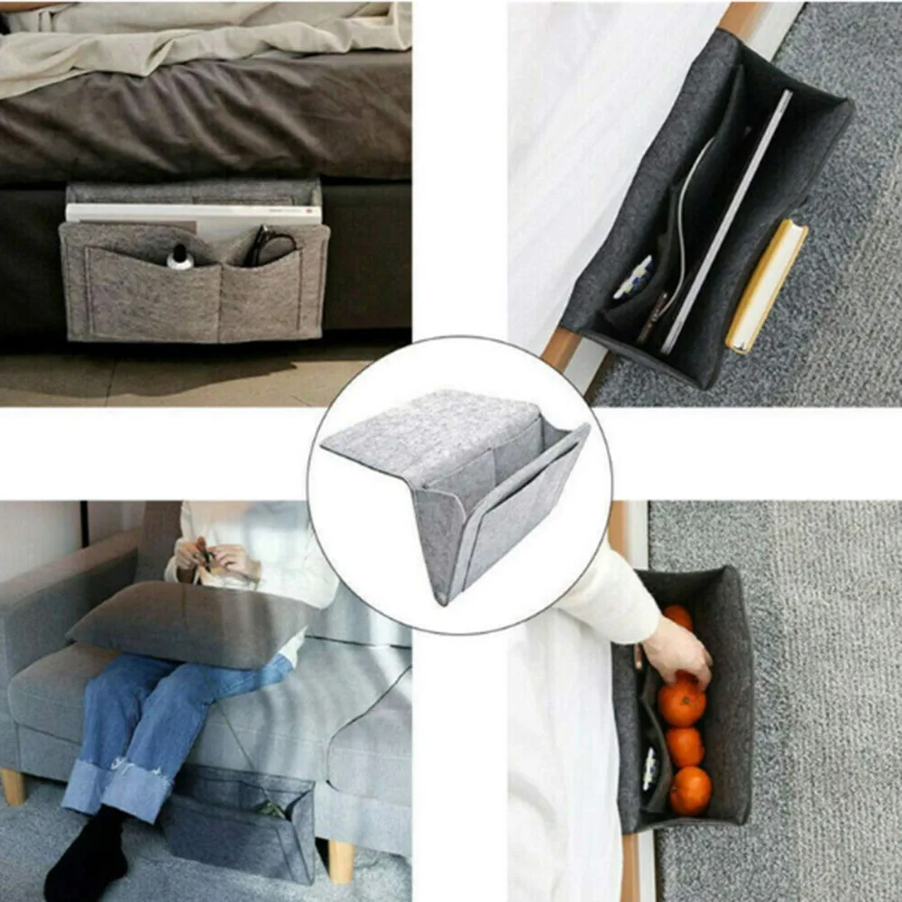 

Bed Storage Bag Pockets Felt Bedside Hanging Storage Organizer Holder For Bedroom Table Sofa