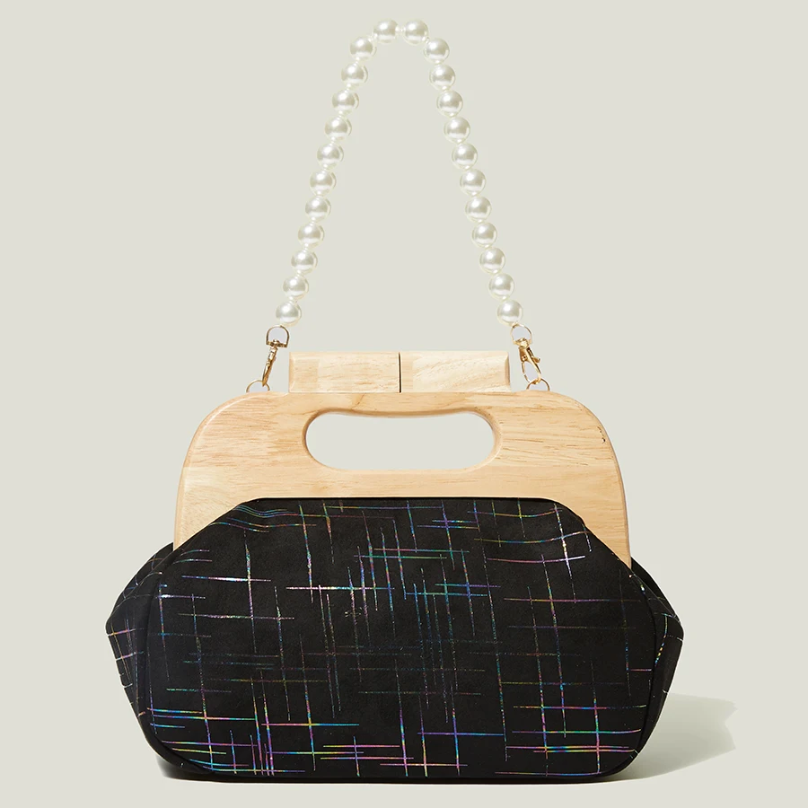 

Fashion Pearl Chain Tote Evening Bag Wood Clip Women's Handbags Casual Shoulder Bags Elegant Ladies High Quality Party Bag Purse